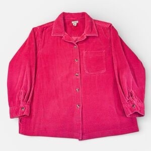 L.L. Bean Hot Pink Corduroy Button Front Shirt Shacket 100% Cotton MEDIUM